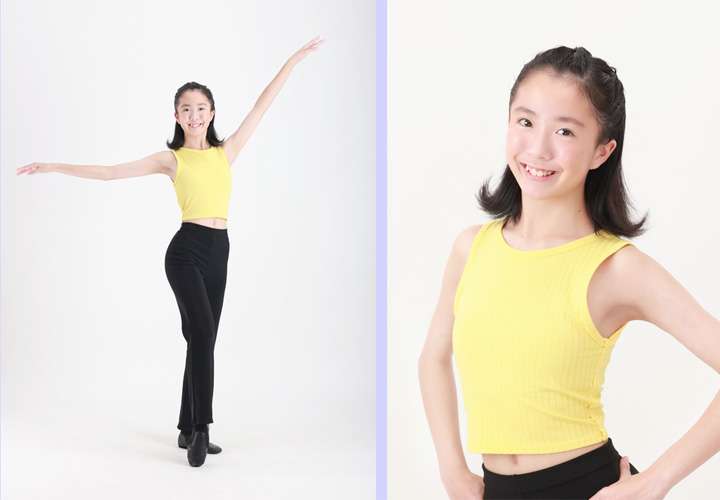 黄色のトップスを着たアニーダンスキッズオーディション写真