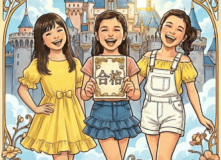 合格を祝う子供たちの絵